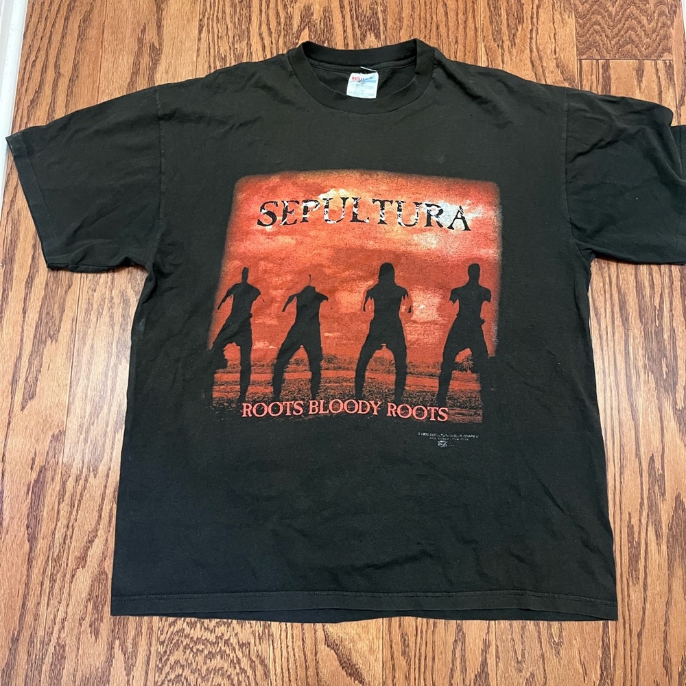 Sepultura 1996 Roots Bloody Roots Vintage Band Tee Blue Grape Tag XL Hanes Metal